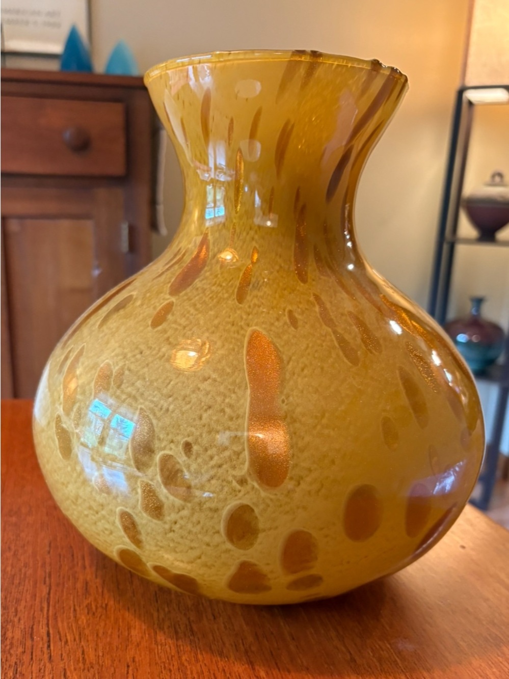 Handblown Yellow Glass Decorative Vase